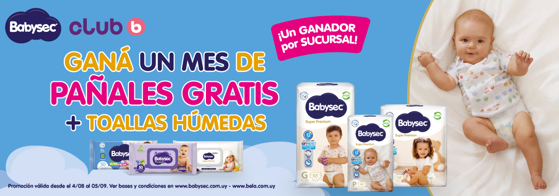 ¡Ganá un mes de pañales gratis con bela y Babysec!: Promoción válida con compras de la línea del 1 al 31 de agosto.
